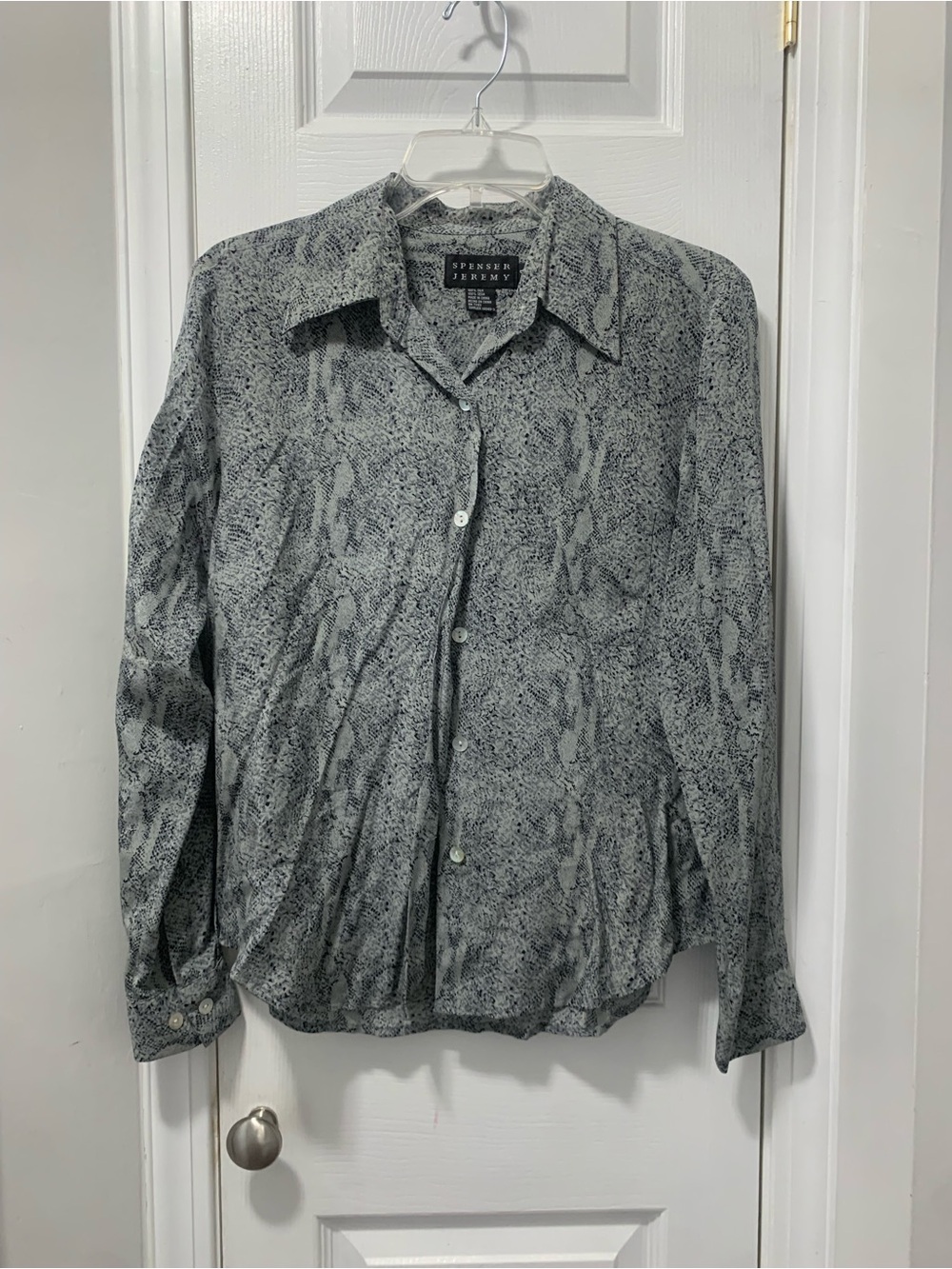 Spenser Jeremy Men's Grey Patterned Long-Sleeve Button-Down Shirt